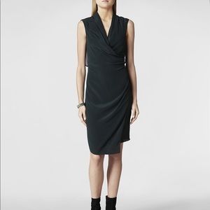 All saints deep green sexy 100silk wrap dress